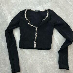 Brandy Melville Black Cheetah Print Zelly Long Sleeve Cropped Cardigan